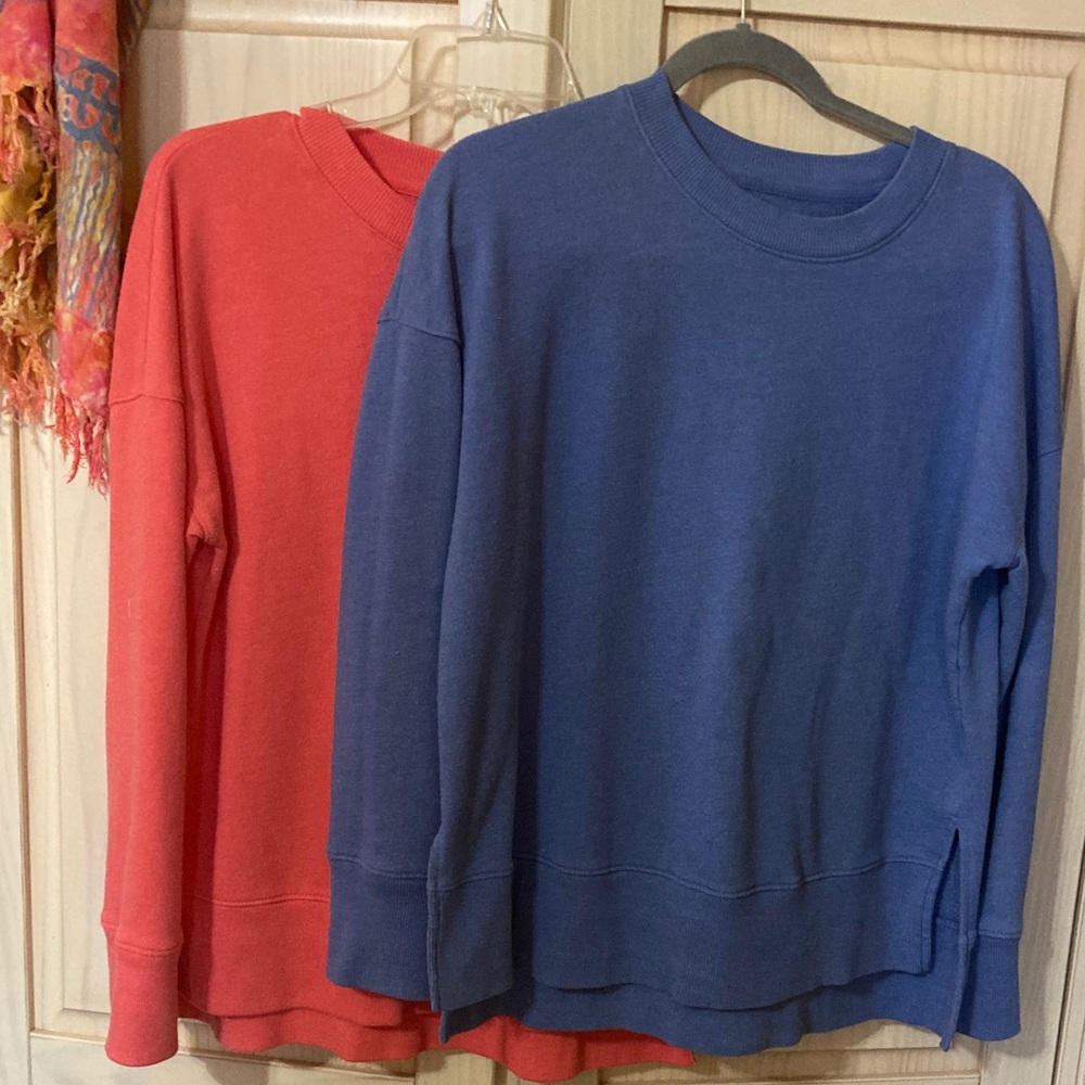 Time and Tru Coral and Blue Crewneck Sweatshirts